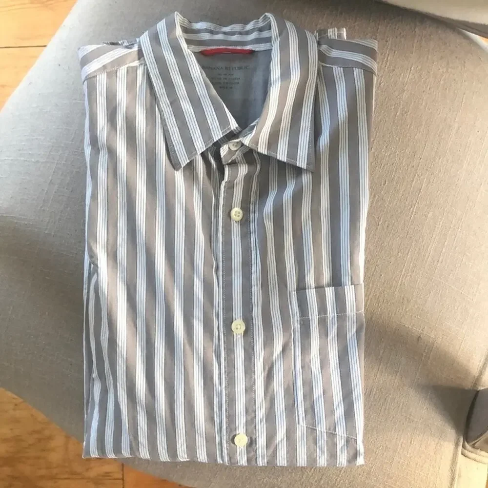 Banana Republic Slim Fit Stripe Button-Down Shirt Men's M Blue White